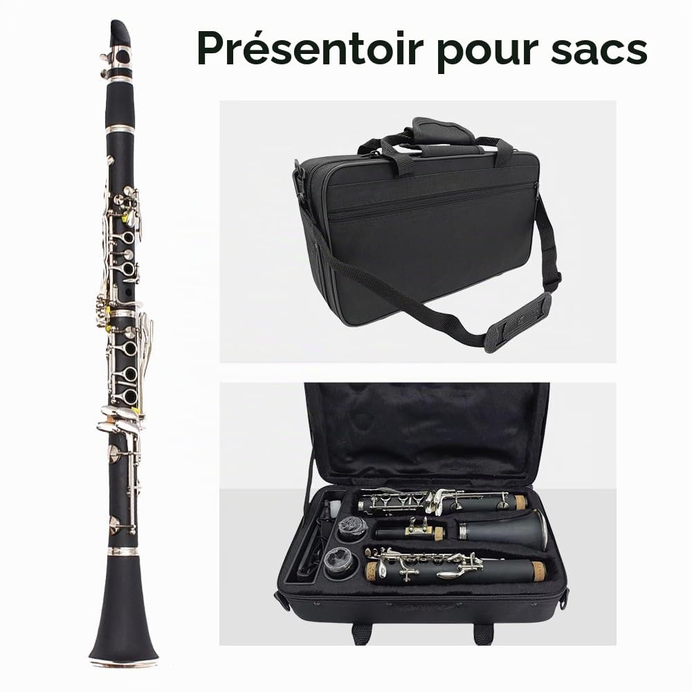 Yinfente Clarinette en Si Bémol pour Débutants et Étudiants, Noir, Ébonite, avec Étui de Clarinette, Kit de Nettoyage, Pie-Bouche, Graisse de Liège, 17 Touches, Standard