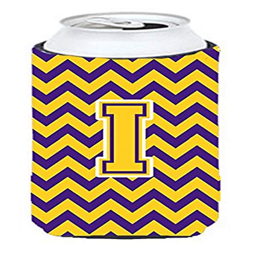 Caroline's Treasures CJ1041-ITBC Letter I Chevron Purple and Gold Tall Boy Hugger Can Cooler Sleeve Hugger Machine Washable Drink Sleeve Hugger Collapsible Insulator Beverage Insulated Holder