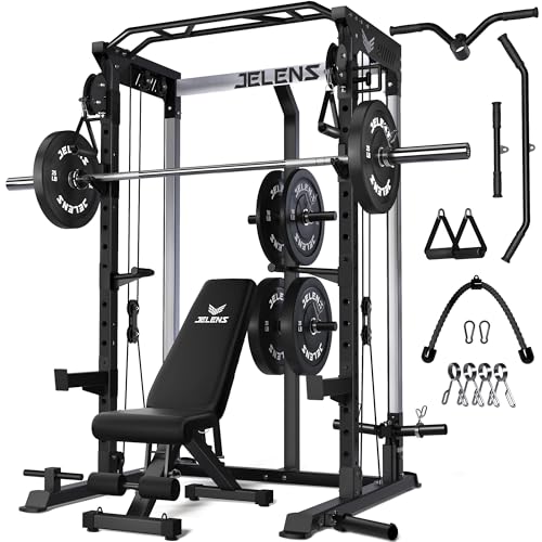 Image of JELENS C21 Power Cage, 2000LBS Multi-Function Power Rack with Independent Dual Pulley System, All-in-One Squat Rack for Cable Crossover, Home Gym Workout Machine