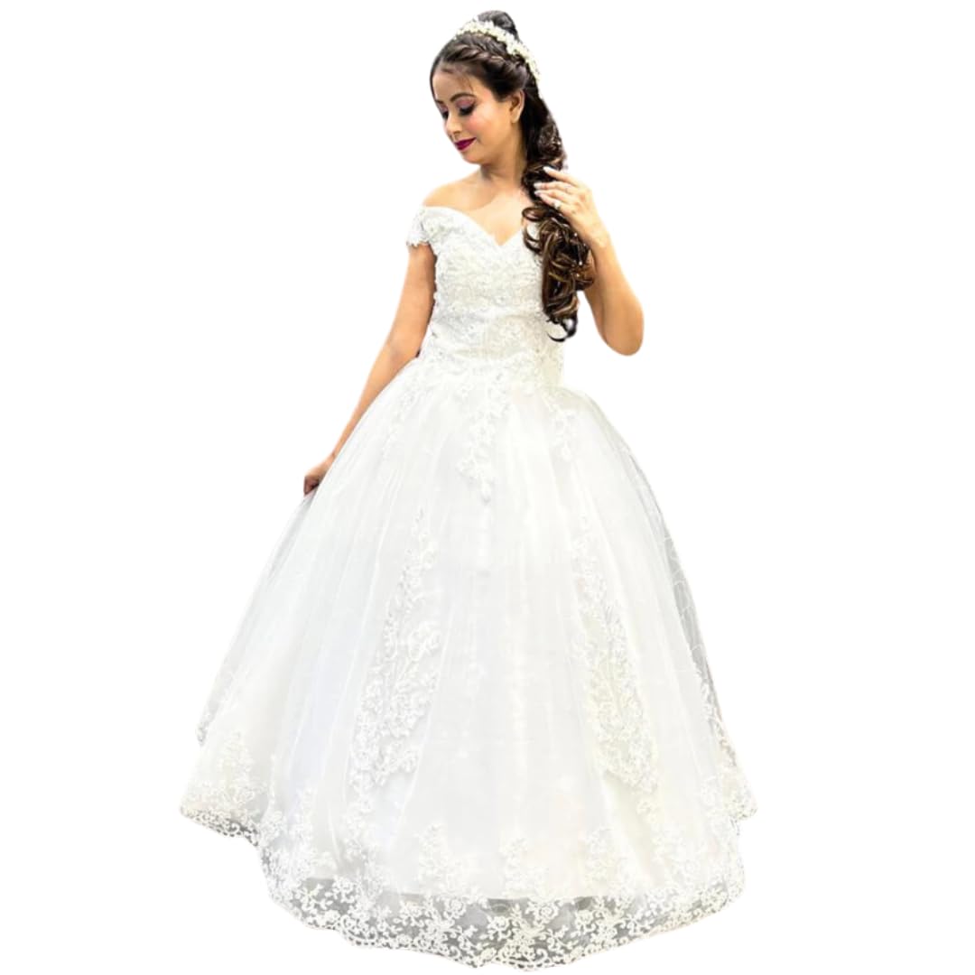 Christian Wedding White Ball Gown for Bridal Women Off Shoulder GLGF071B