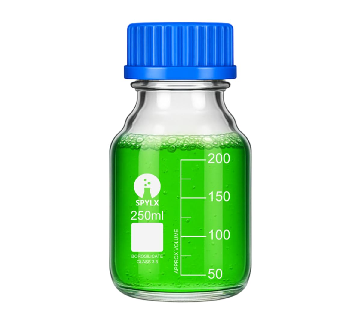 SPYLX 250ml Borosilicate Glass Reagent Bottles Pack of 1 – Screw Cap, Leak-Proof, Chemical Storage Bottles for Lab, School, Science Experiments, Essential Oils, Acids, Solvents