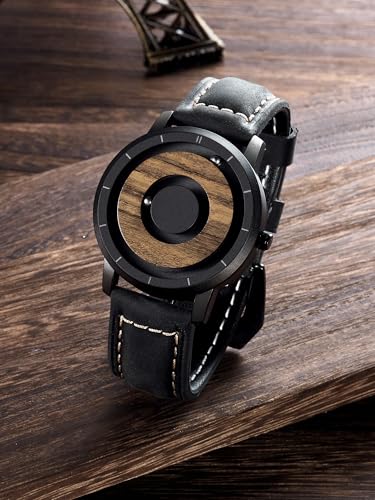 EUTOUR-Mens-Watches-Men-Wooden-Watches-Magnetic-Watches-Analogue-Mens-Swiss-Quartz-Watch-Natural-Wood-Case-Stainless-Steel-MeshResin-Strap-40mm