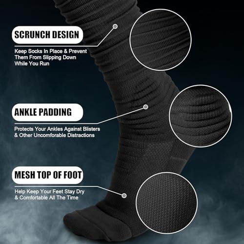 2 Pairs Scrunch Football Compression Socks - Extra Long Padded High Tube Socks for Men and Youths2