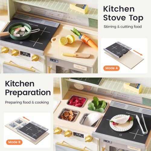 Image of Tiny Land Wooden Play Kitchen with 2-in-1 Bistro Play