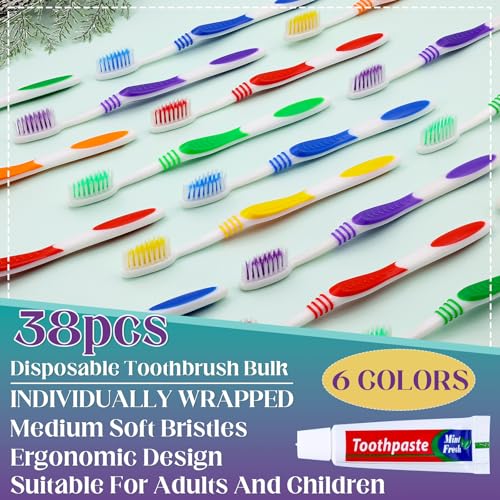 Disposable Toothbrush with Toothpaste 38 PCS, Travel Toothbrush and Toothpaste Bulk Set,Soft Bristle Individually Wrapped Toothbrushes Bulk for Kids, Adult. Suitable for Hotel, Travel, Home, Donated - Image 3