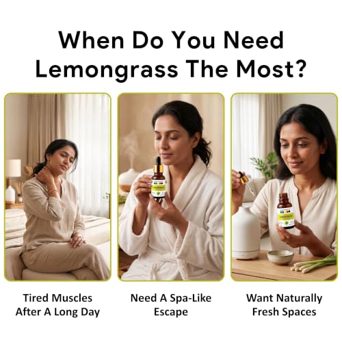 Image of Organix Mantra Lemongrass Essential Oil for Skin Cleansing & Nourishing, Hair & DIY - 100% Pure Natural & Steam Distilled Oil - 15ML