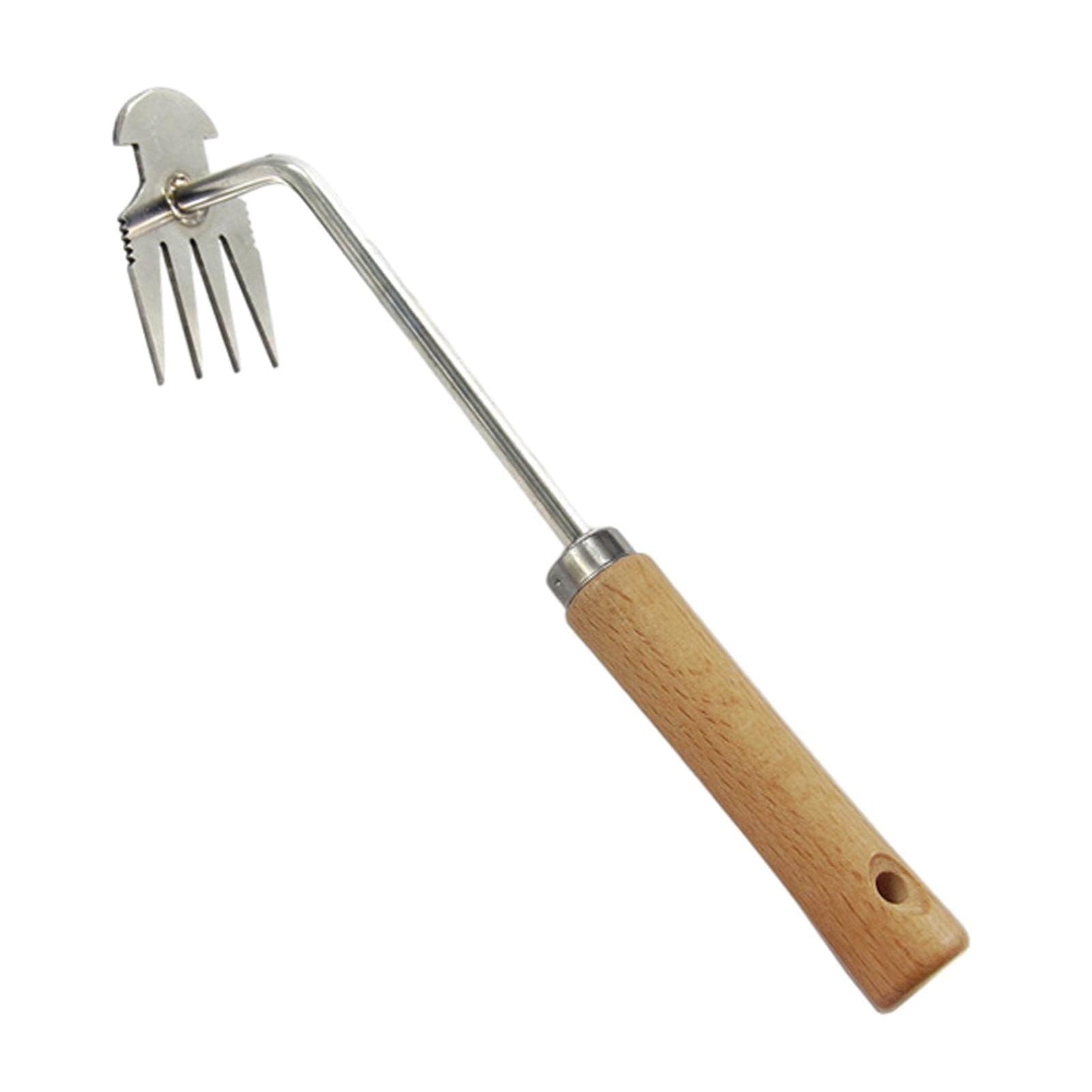 SAYONAKUAJ Stainless Steel Manual Rooting and Weeding Tools, Stainless Steel Forged Weeding Machine, 4-Tooth Dual Purpose Weeding Machine, Long Handle Gardening Manual Weeding Tools (1PCS Wood)