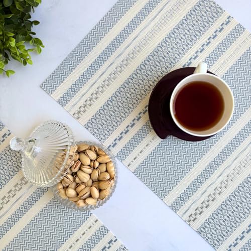 Image of Livmodern Premium Vinyl Dining Table placemats for 4 Seater | Woven PVC Table mats | Anti Skid | Designer | Wipeable & Washable Set of 4 mats - Sapphire Weave