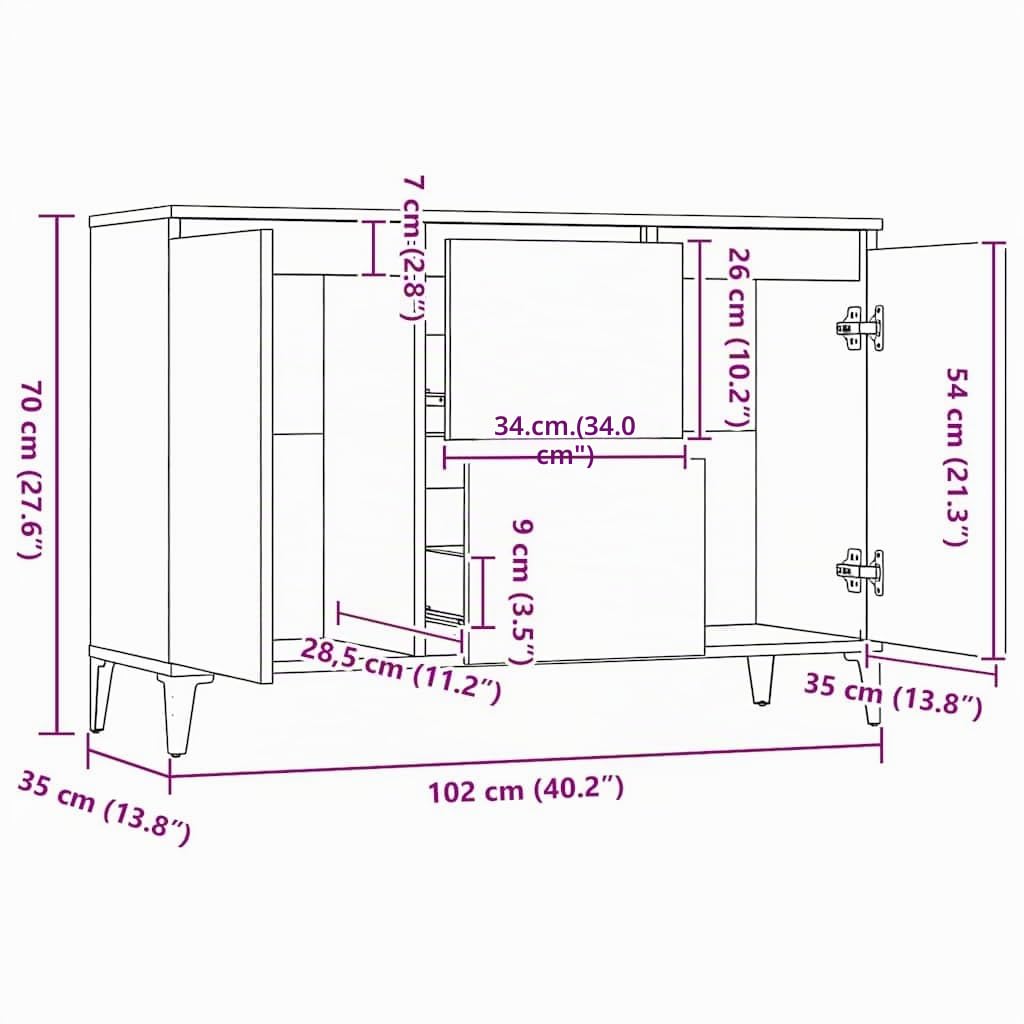 vidaXL Credenza Rovere Sonoma 104x35x70 cm in Legno Multistrato
