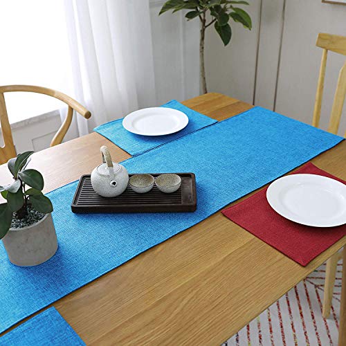Image of Khooti Jute Dining Table Runner for 2 Seater | 12 x 36 inches | Bondi Blue| Heat Resistant | Table Runner for Dining Table , Coffee Table , Centre Table , Wedding Party | Two Sided | Washable