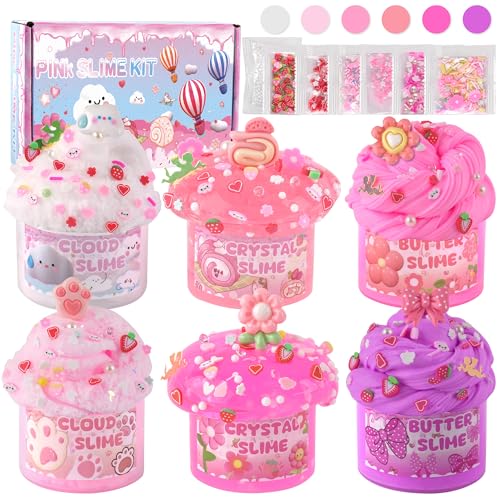 6 Pack Slimes, Pink Slime Kids, Cloud Slime kit for Girls Ages 8-...