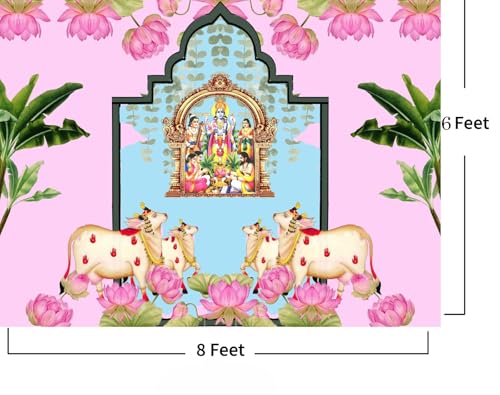Image of zeonely mart satyanarayana Swamy Backdrop Cloth | varalakshmi Background Decoration | Pooja Backdrop Decoration Cloth | Backdrop for Pooja Decoration (8FT-6 FT) Light Pink