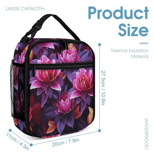 Flower Leaves Purple Red Flower Printed Backpack With Lunch Pack Storage Box Case 3pcs Lightweight Travel Backpack4