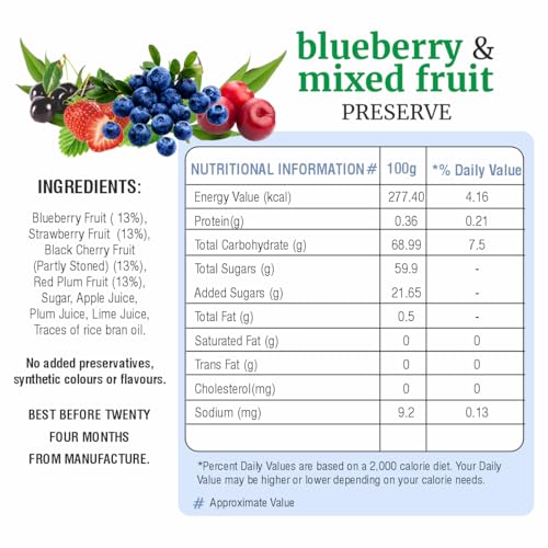 Image of Bhuira Blueberry and Mixed Fruit Preserve - 240g | All Natural Jam - No Added Preservatives, Artificial Colours | Handmade Himachal Vegan Spread | Breakfast Toast Dessert | Guilt-Free
