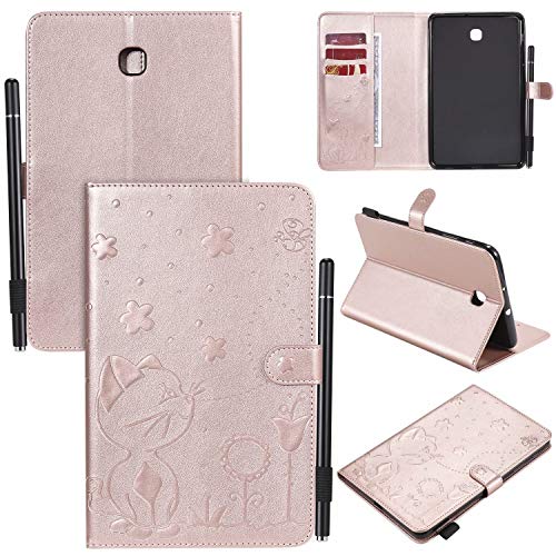 Hülle für Samsung Galaxy Tab A 8.0 2018 / SM-T387 {8"},Pu Leder Katze Biene Schutzhülle Case Cover mit Ständer Stift Halter Funktion,Roségold