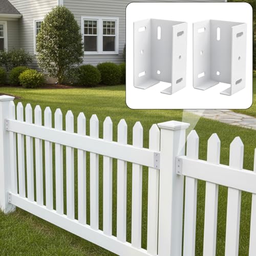 Goaste 8 Pack Heavy Duty Aluminum Fence Bracket, White Vinyl Fence Bracket with Screws, Metal Fence Brackets Replacement Fits 2-3/4" Rails, Ideal for Vinyl Fencing Panel and Post Connection, Decks - Thumbnail 6