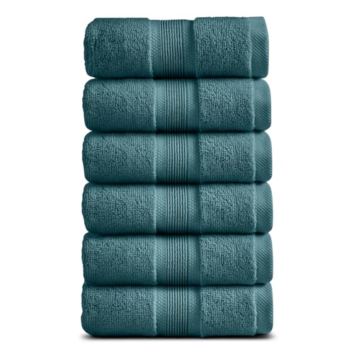 Springtree Home Luxury Bamboo Rayon Hand Towel Set of 6 | 35% Bamboo Rayon - 65% Zero Twist Cotton Ultra Soft Highly Absorbent Oeko-TEX Standard 100 Certified | Luxury Bathroom Towels | Deep Teal