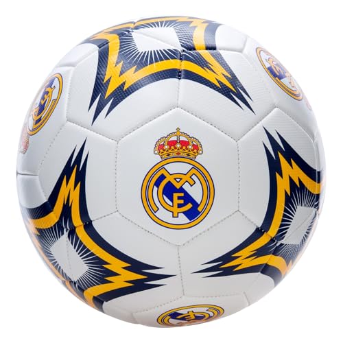 Icon Sports Compatible with Real Madrid Soccer Ball Officially Licensed Player Ball Size 5 - White with Yellow