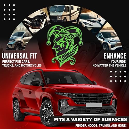 Image of Joker Emblem 3D Jester Badge - Custom Car Decal Sticker for Car, Truck, SUV - Durable Exterior Trunk, Hood, Fender (Set of 2) (Green)