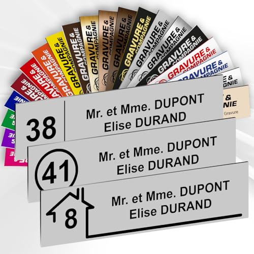 Plaque Boîte aux Lettres Avec Numéro Personnalisable De 1 À 3 Lignes – Numéro Avec Nom Gravé – Adhésive PVC – 10 x 2,5 cm (Gris Mat)