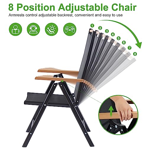 Haquatisol Patio Dining Chairs Set Of 4, Outdoor Folding Sling Chair With 8 Level Adjustable Backrest, Aluminum Chairs For Porch Camping Pool Beach Deck Lawn Garden #TOP1