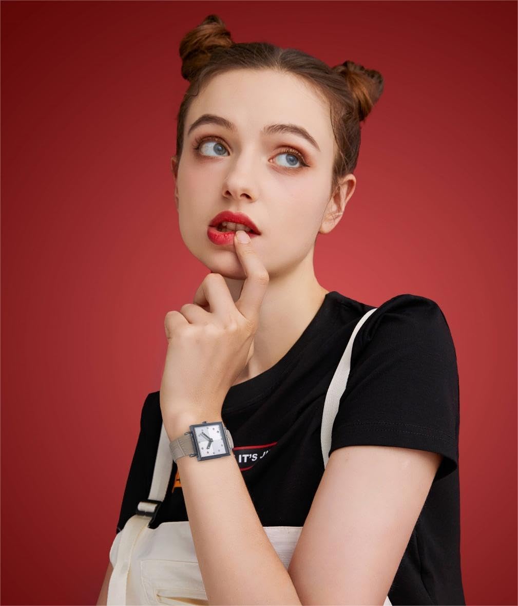 GOLDEN MAPLE Ladies Watches Swiss Quartz Movement Watches for Women Square Watch - Rubik's Cube Series (Gray/White)