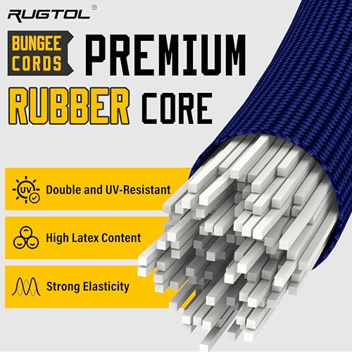 Image of Bungee Cords with Hooks, 60 Inch Adjustable Blue Bungee Cords with Carabiner Heavy Duty Outdoor, 8mm Thick Easy to Adjust Durable Bungee Rope UV Resistant for Bike Rack, Garden, Tension, 6 Pack