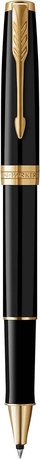 PARKER Sonnet Rollerball Pen, Black Lacquer with Gold Trim, Fine Point Black Ink