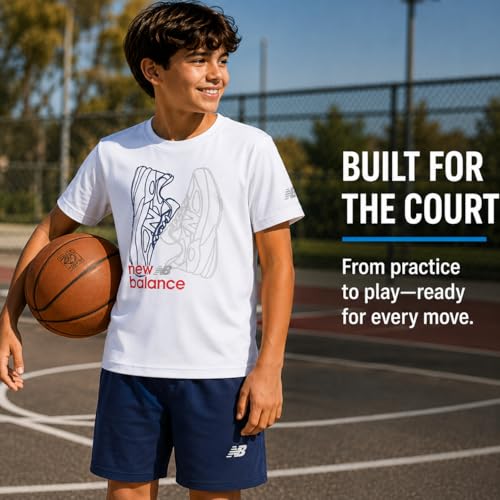 Image of New Balance Boys Athletic Shorts Set - 2 Piece Cotton Blend Jersey Shirt and Active Basketball Shorts for Boys