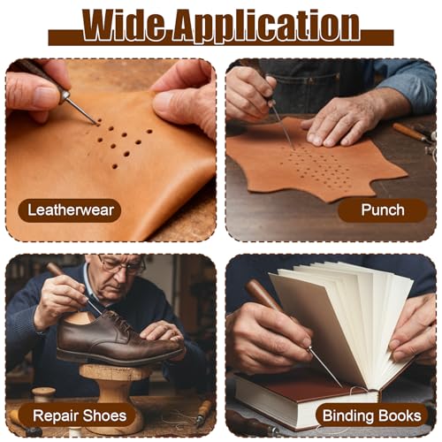 Matwsec 6 Pcs Scratch Awl Tool Set, Gourd Shape Handle Leather Punch Tool for Sewing, Marking, Stitching, Crafts Wood, Shoe Repair