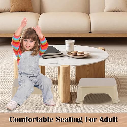 Image of Kuber Industries Durable Bathroom Stool for Bathing | Comfortable Indoor Machiya for Sitting | Senior Citizens Bath Stool & Adults Patla Chair for Home | Plain P6 - Beige