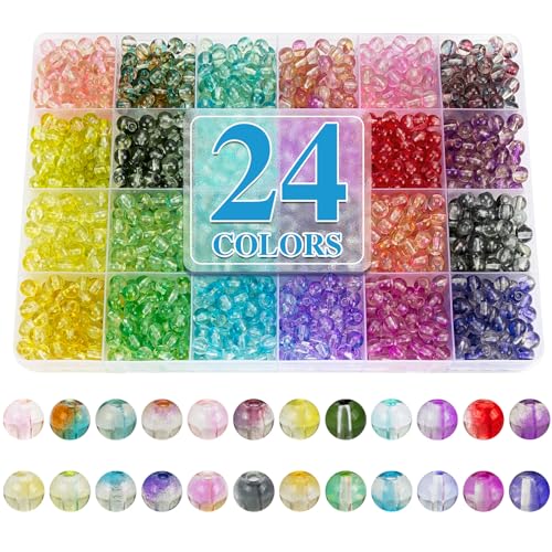 Image of XSEINO 24 Colors 1200PCS Transparent Gradient Glass Beads Kit 6mm DIY Craft Glass Beads, Fit for Bracelets, Jewelry Making, Necklace