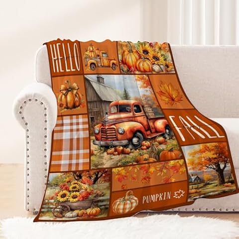 Neatee Living Fall Decorative Throw Blanket Kids Child Blanket Thanksgiving Autumn Pumpkin Gnome Maple Leaves Blanket for Girls Boys Baby Lightweight Fuzzy Soft Fleece Blankets and Throws 40x50 Cover