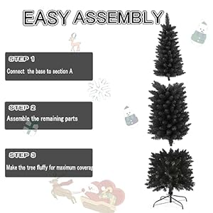 658 Tips Artificial Pencil Christmas Tree Halloween Tree, 6ft Pure Black Xmas Hallowmas Pine Trees with Metal Stand Perfect for Christmas/Halloween/Easter/Parties/Holiday Indoor Outdoor Decoration 658 Tips Artificial Pencil Christmas Tree Halloween Tree 6ft Pure Black Xmas Hallowmas Pine Trees with Metal Stand Perfect for ChristmasHalloweenEasterPartiesHoliday Indoor Outdoor Decoration