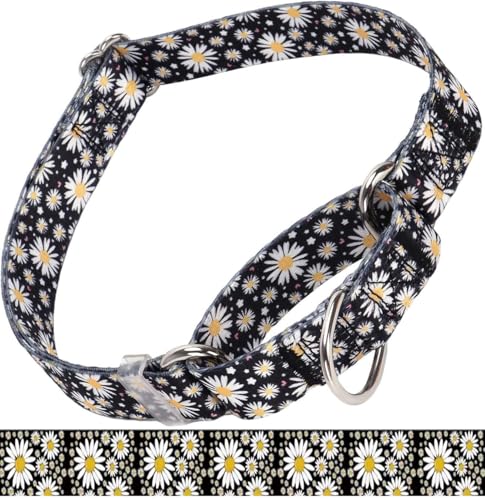 Martingale Collar for Medium Dogs, Girl Dog Collar with Daisy Flowers, Heavy Duty No Pull Dog Collar Floral Design Dog Training Collar, Perfect for Training, Walking, Hunting (Black, L)