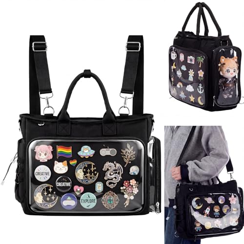 Bolsa Tote Grande Ita Mochila Bandolera Negra Kawaii miniatura 1