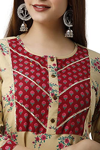 Image of FABRIC FITOOR Women's Floral Print Cotton Anarkali Kurta