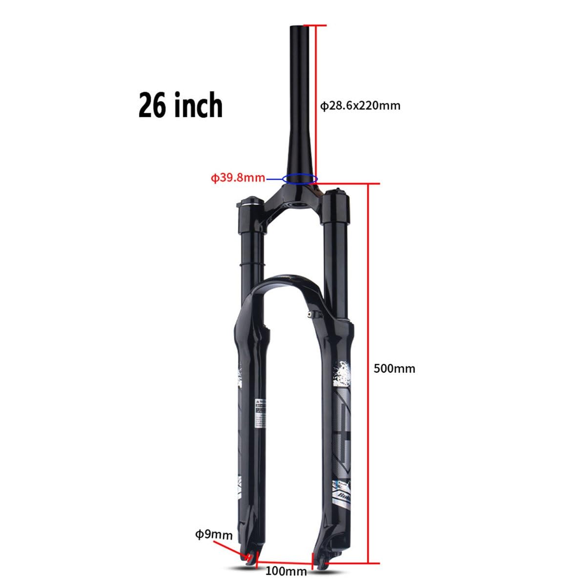 Zawieszenie pneumatyczne 26/27,5/29" widelec pneumatyczny do roweru górskiego z skokiem sprężyny 100 mm, rura stożkowa 1-1/2", ręczna blokada MTB, hamulec tarczowy QR 9 mm, XC AM widelec rowerowy