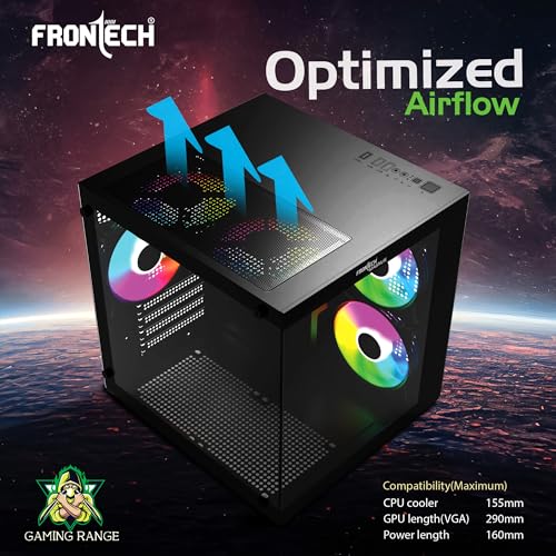 Image of Frontech Magnus Gaming Computer Cabinet with RGB Fans, Optimized Airflow, Liquid Cooling Support, Dust Filter, USB 3.0 & 2.0 Ports - High-Performance Computer Case for Gaming (FT-4383)