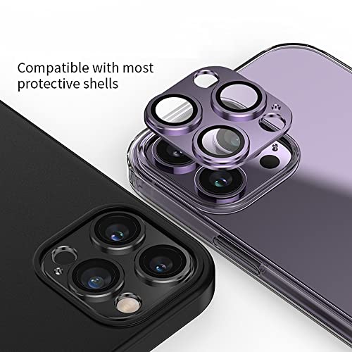 Image of Camera Lens Protector for iPhone 14 Pro /iPhone 14 Pro Max, Alloy Metal Camera Cover with Tempered Glass Screen Protector,Case Friendly,Scratch Resistant (Purple)