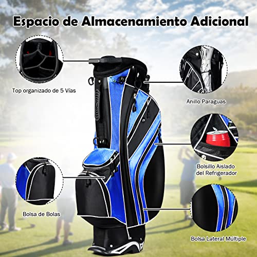 COSTWAY-Bolsa-de-golf-Bolsa-de-Palos-de-Golf-con-5-Divisores-7-Bolsillos-con-Cremallera-Paraguero-Bolsa-de-Golf-Ligera-y-Portatil-con-Correa-para-el-Hombro-azul