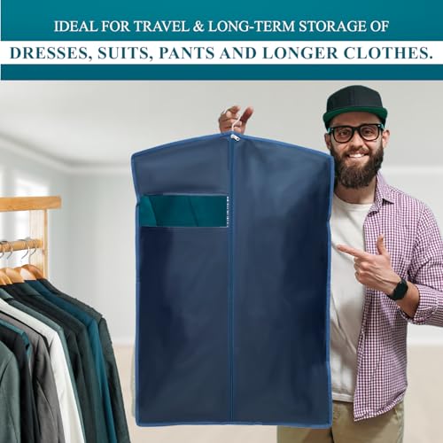 Image of Men's Coat & Blazer Cover | Fold-Over Rexin Garment Bag | Durable, Dustproof, Moisture-Proof Protector for Suits, Jackets & Formal Wear | Blue | Set of 12 Height-36 inch