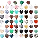 60 Pieces Heart Shaped Stone Pendants Chakra Beads DIY Crystal Charms DIY Stone Heart Pendants for Valentines Day DIY Jewelry Necklace Keychains Earring Crafts Supplies, Assorted Color