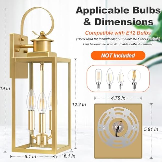 19'' Large Outdoor Wall Lantern Gold Outside Wall Sconce Lights Exterior Lighting Fxitures