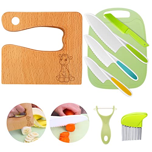 Goodchef Kindermesser Set 8-teiligs, Sicherheitsmesser für Kinder ab 2 Jahren, Montessori Küchenset mit Schneidemesser, Kinder Küchenutensilien...