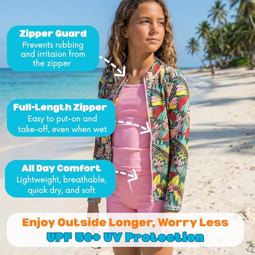 Image of SwimZip Girls' 3 Pc Swim Set w /Long Sleeve Rash Guard, Tankini & Shorts UPF 50+