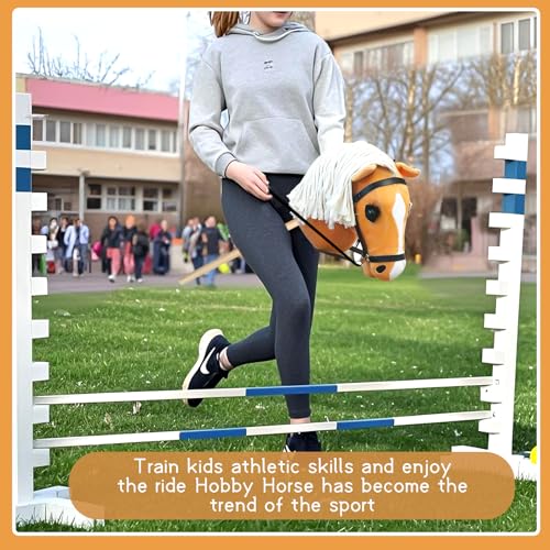kudmwcc Hobby Horse, Steckenpferd mit Trense, Stockpferd für Kinder mit Holzstock & Mähne, im Freien Hobby Horse für Kinder, Gelb