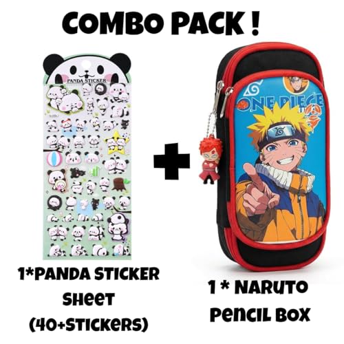 Image of KiddiBox One Piece Anime Pencil Case, Blue Double Zipper Stationery Pouch with Character Charm, School Supply with Keychain (Combo Pouch & Stickers)