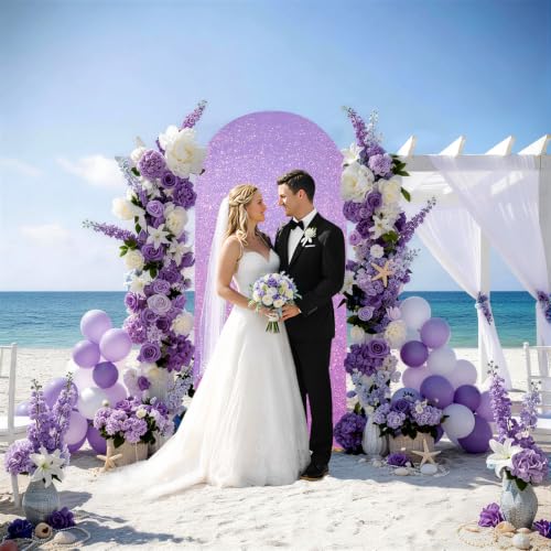 Image of Halloween Decorations Set of 3 Arch Backdrop Cover Purple Sequin Arch Cover