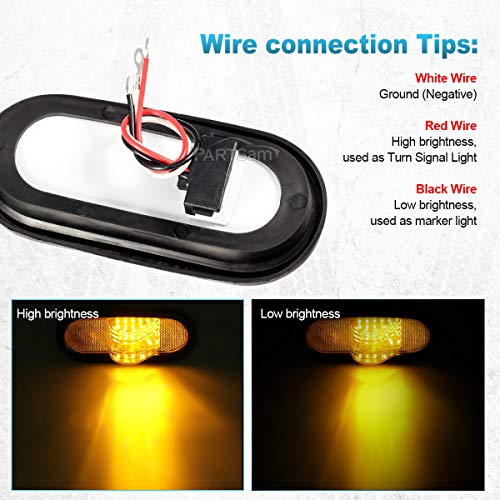 Partsam 2Pcs 6.5" Mid Turn Signal Amber Marker Light Rubber Mount 24 Led W/Reflex Lens Universal Waterproof 6 Inch Oval Led Mid-Ship Marker And Turn Signal Semi Truck Trailer Light #TOP5